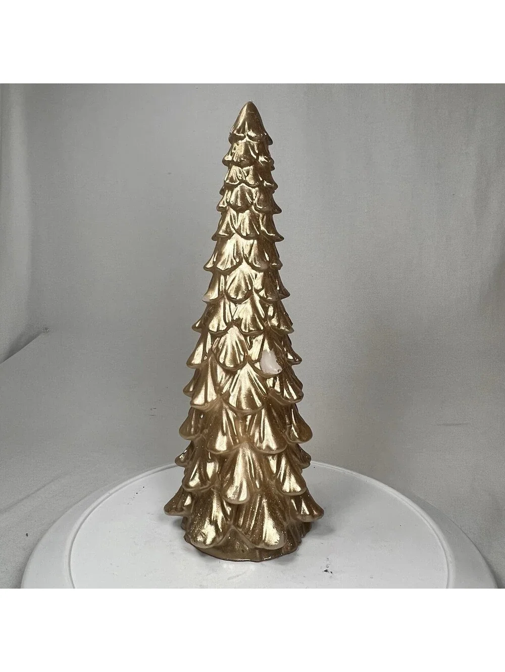 Vintage Christmas Tree Wax Candle Cream Gold Glitter Unburned 15 in. Tall.